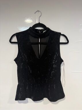 Black Velvet Sleeveless Peplum‎ Top with Mock Neck Cloud & Sky